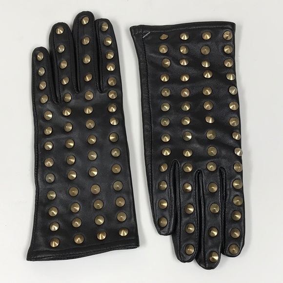 Surell Black Leather Gloves Nailhead Detail Lined Never Used